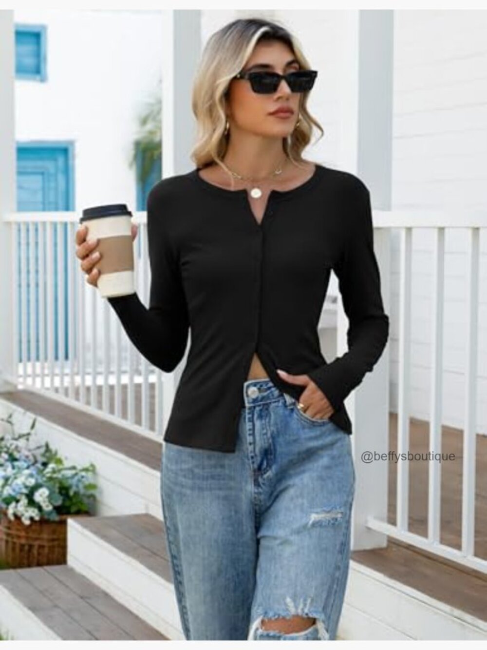 Long Sleeve Button Down Cardigan Lightweight Going Out Top - Picture 5 of 7
